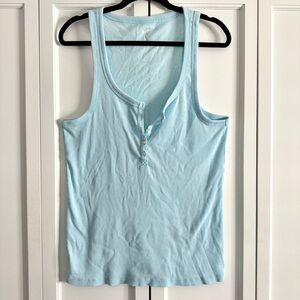 Aerie Real Soft Ribbed Henley Tank Top - Aqua Blue - Size XXL